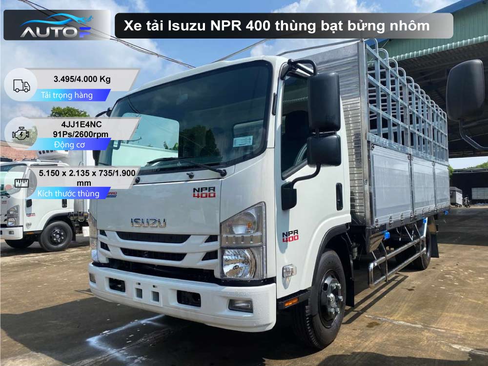 Xe tải Isuzu NPR 400 thùng bạt bửng nhôm (3.5T - 4T) dài 5.1 mét